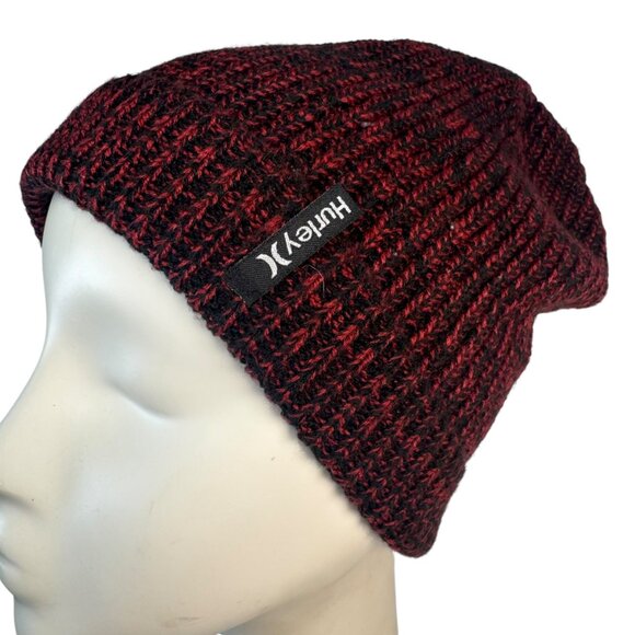 Hurley M Max Cuff 2.0 Black & Red Marble Knit Hat Cap Punk Emo Skater Surfer - Picture 1 of 13